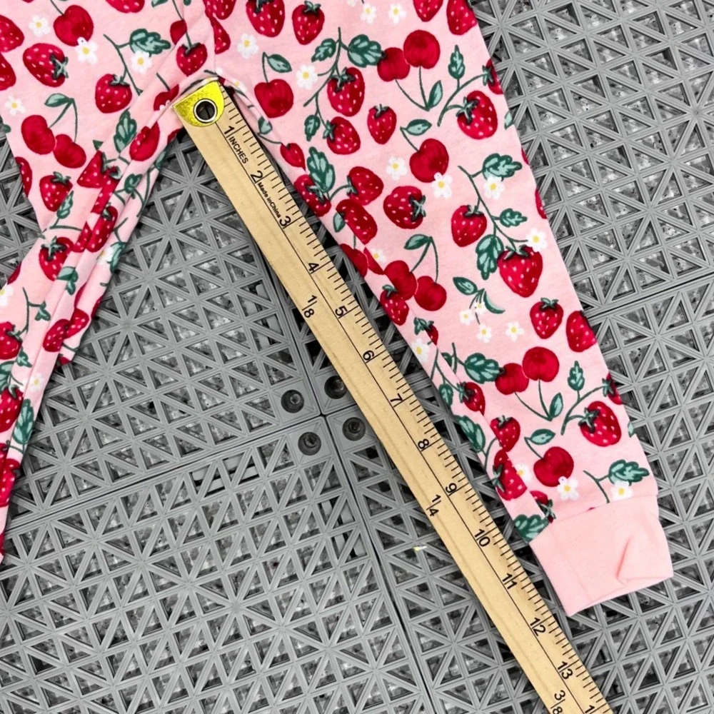 Pink Strawberry Cherry Print Pajamas Girls 2T Snug Fit 2pc Set Springtime Cute‎